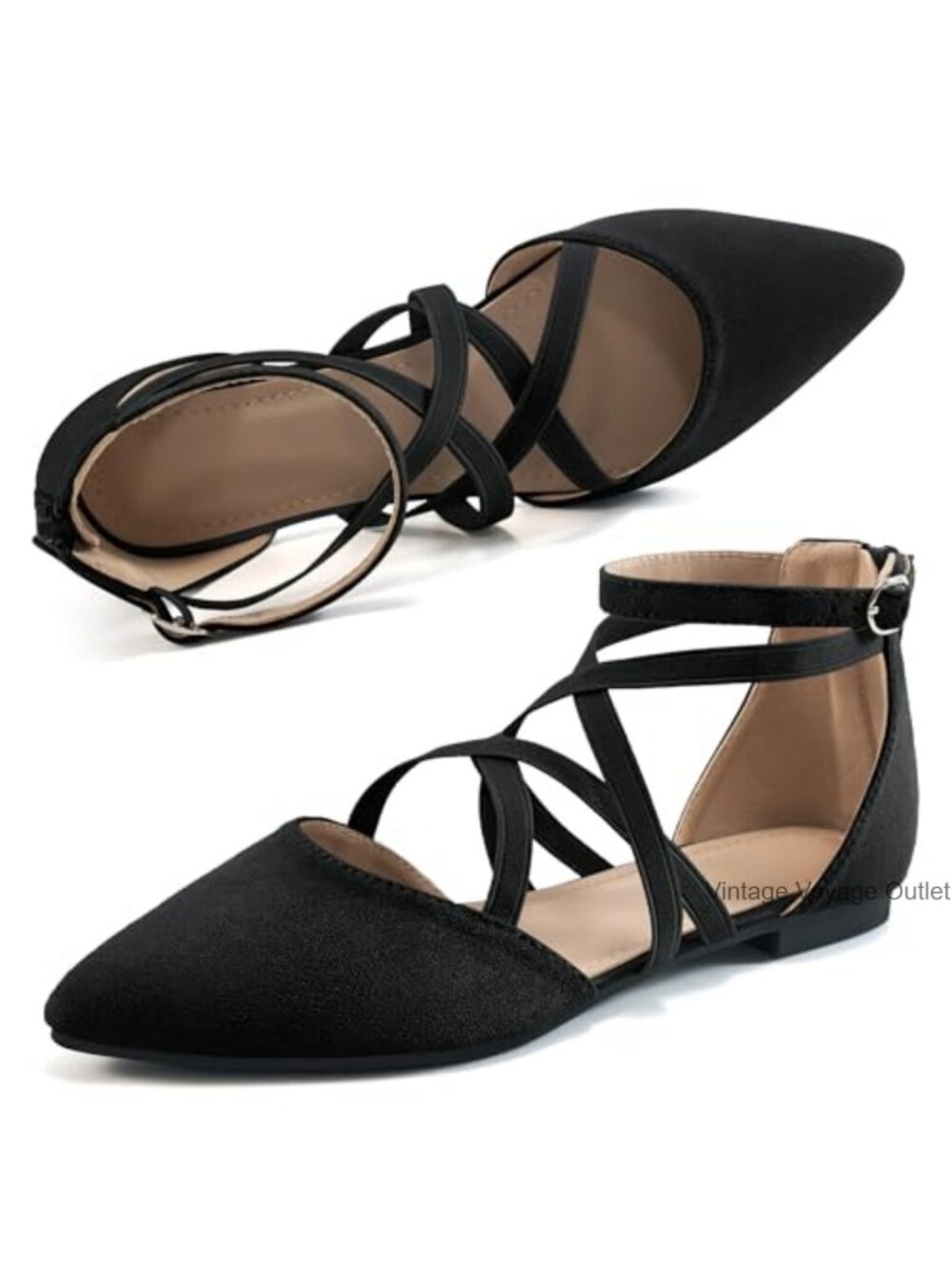 Women's Ballet Flats with Zipper - Pointed Toe Suede Dress Shoes for Work &